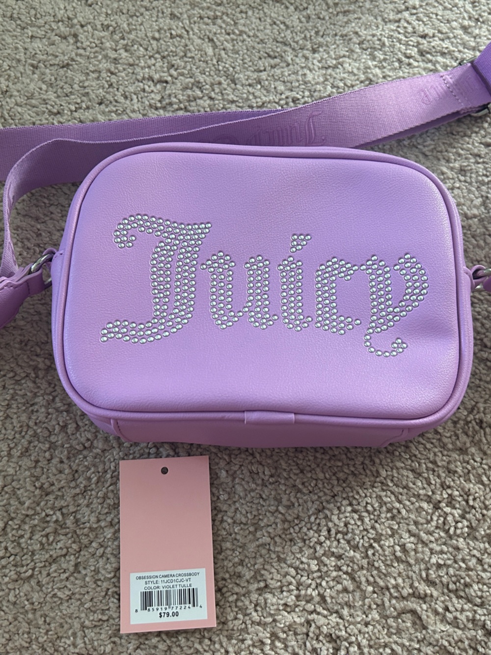 Juicy Couture Lavender Lilac Rhinestone Logo Crossbody Bag